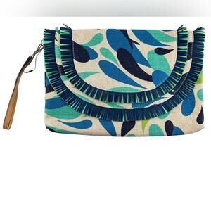 Vera Bradley Summer Fringe Blue & Green Wristlet Clutch Purse
